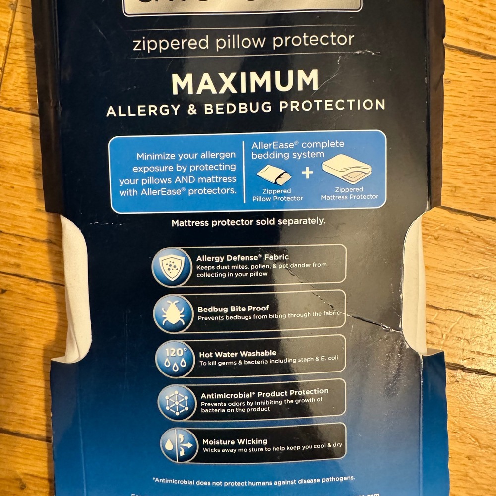 Allerease Maximum King Zippered Pillow Protector Allergy Bedbug Protection White - Picture 5 of 6